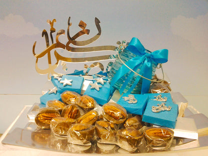 Blue Elegance: Golden Ramadan Reflections Chocolate Gifting Tray