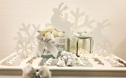 White Winter Chocolate Tray: Snowflakes and Reindeer Elegance for Newborn Boys