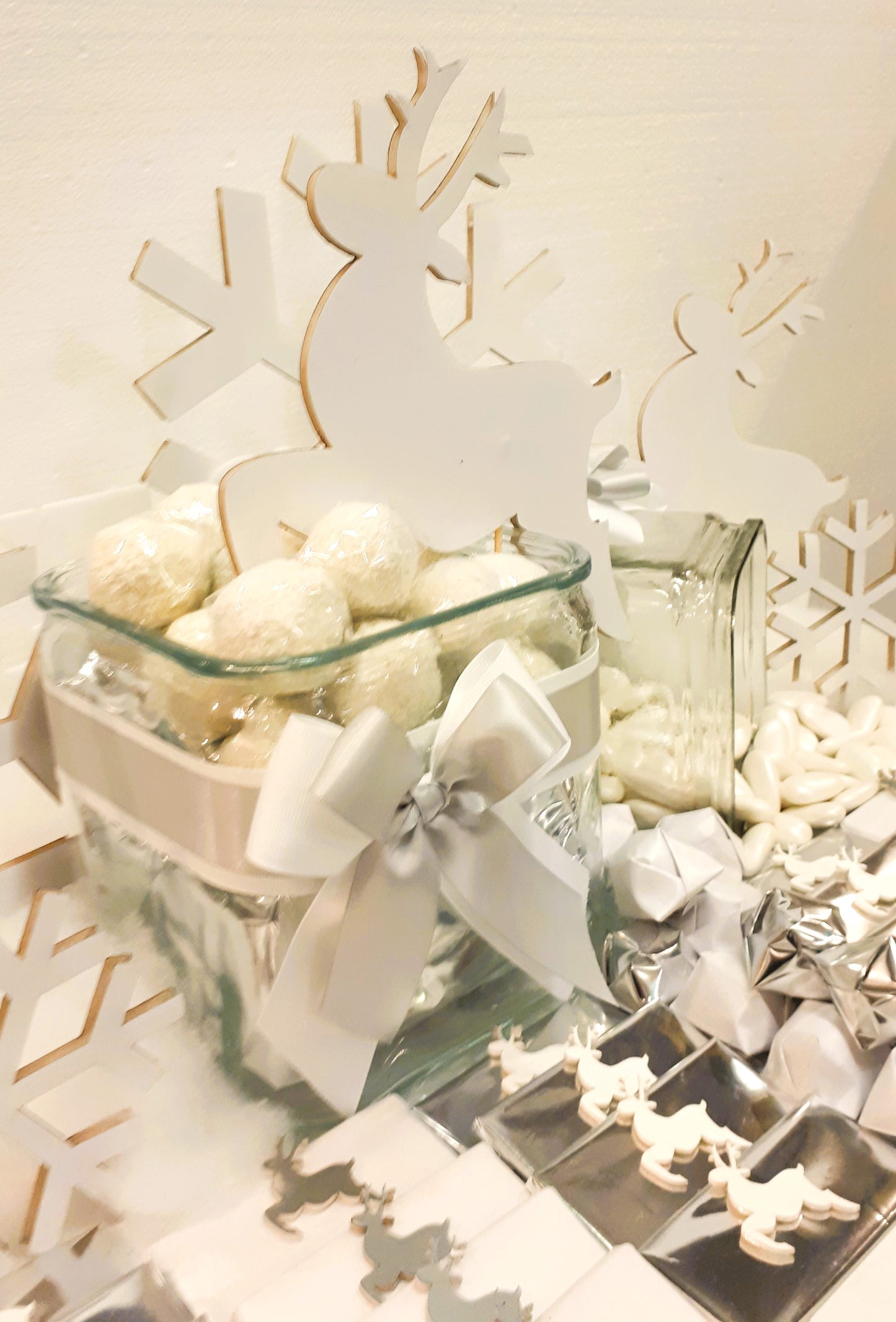 White Winter Chocolate Tray: Snowflakes and Reindeer Elegance for Newborn Boys