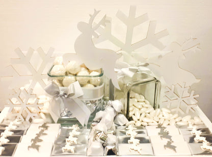 White Winter Chocolate Tray: Snowflakes and Reindeer Elegance for Newborn Boys