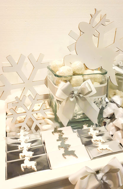 White Winter Chocolate Tray: Snowflakes and Reindeer Elegance for Newborn Boys