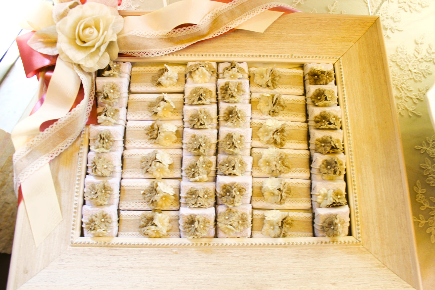 Hessian Fabric Floral Elegance: Engagement Chocolate Tray